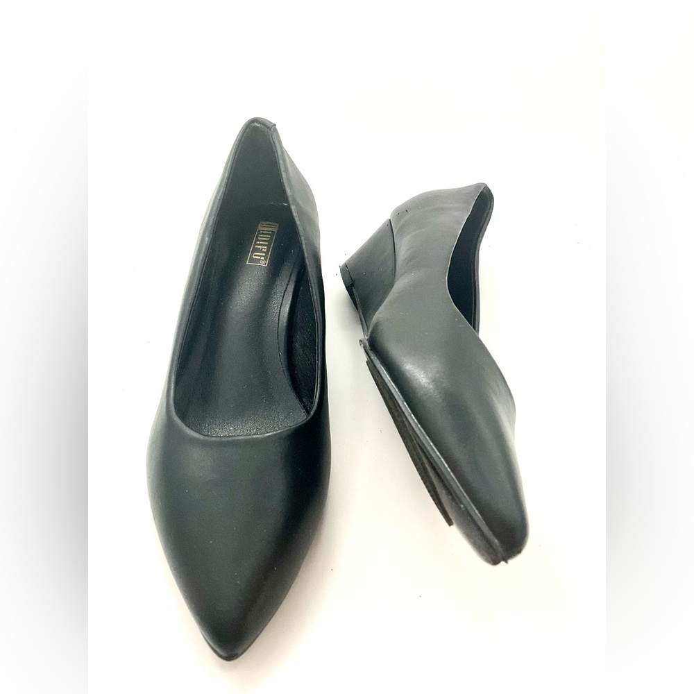 IDIFU Black Women's 2inch Closed Toe Pointed Wedge Shoes with Non-slip Pads